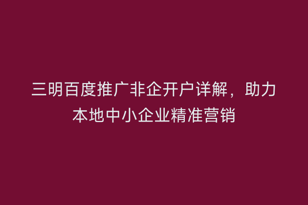 三明百度推广非企开户详解，助力本地中小企业精准营销