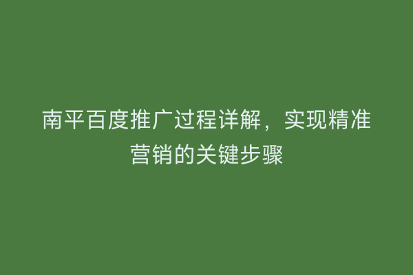 南平百度推广过程详解,实现精准营销的关键步骤