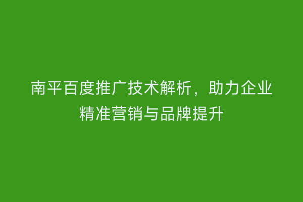 南平百度推广技术解析,助力企业精准营销与品牌提升