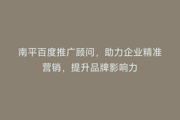 南平百度推广顾问,助力企业精准营销,提升品牌影响力
