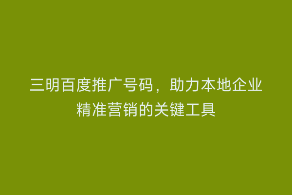 三明百度推广号码,助力本地企业精准营销的关键工具