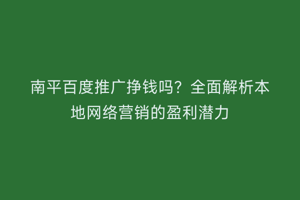 南平百度推广挣钱吗？全面解析本地网络营销的盈利潜力