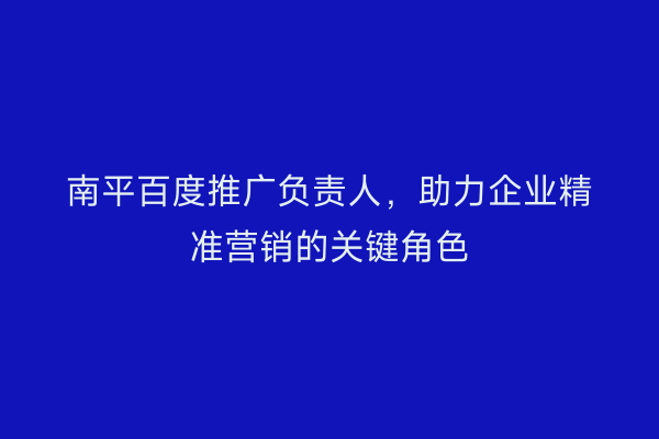 南平百度推广负责人，助力企业精准营销的关键角色