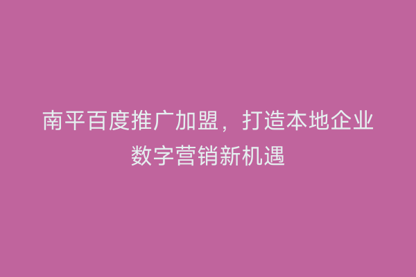 南平百度推广加盟,打造本地企业数字营销新机遇