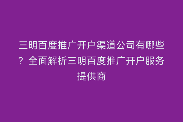 三明百度推广开户渠道公司有哪些？全面解析三明百度推广开户服务提供商