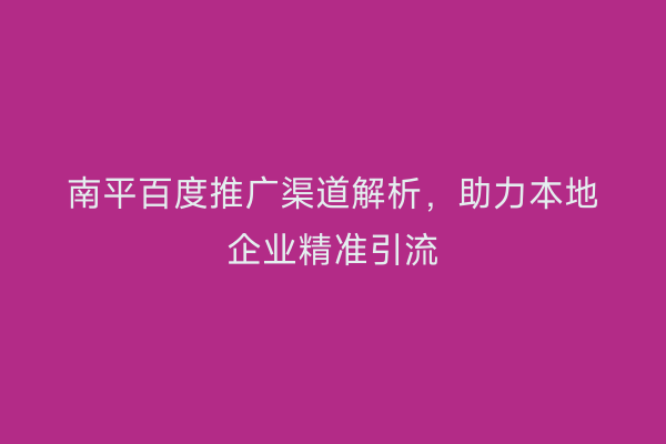 南平百度推广渠道解析，助力本地企业精准引流