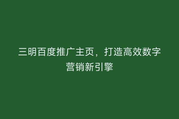 三明百度推广主页,打造高效数字营销新引擎