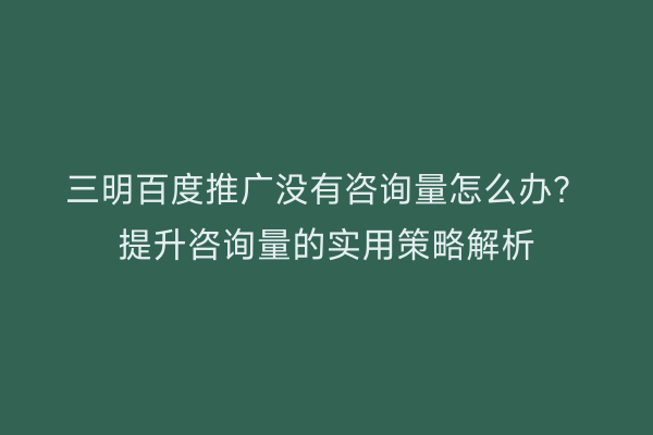 三明百度推广没有咨询量怎么办？提升咨询量的实用策略解析