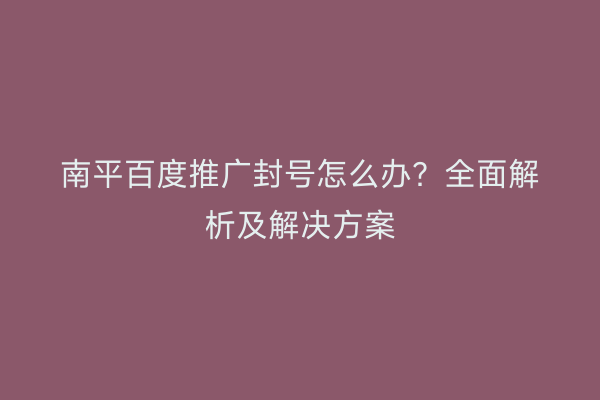 南平百度推广封号怎么办？全面解析及解决方案
