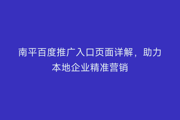 南平百度推广入口页面详解，助力本地企业精准营销