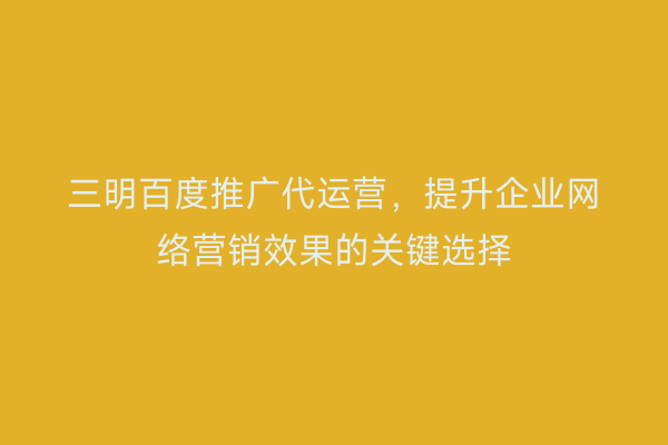 三明百度推广代运营，提升企业网络营销效果的关键选择