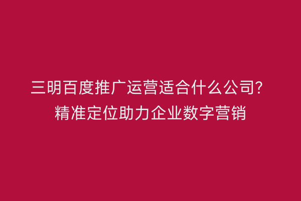 三明百度推广运营适合什么公司?精准定位助力企业数字营销
