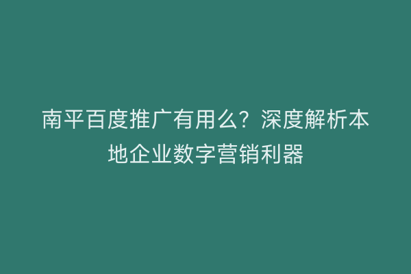 南平百度推广有用么？深度解析本地企业数字营销利器