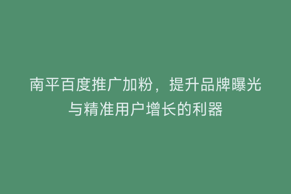 南平百度推广加粉，提升品牌曝光与精准用户增长的利器