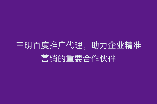三明百度推广代理,助力企业精准营销的重要合作伙伴