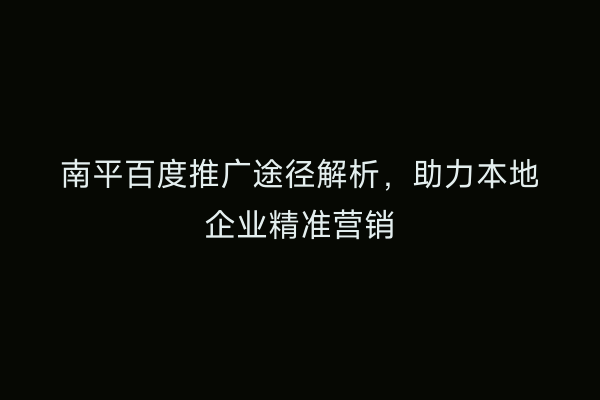 南平百度推广途径解析，助力本地企业精准营销