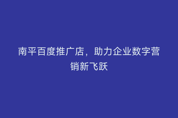 南平百度推广店，助力企业数字营销新飞跃
