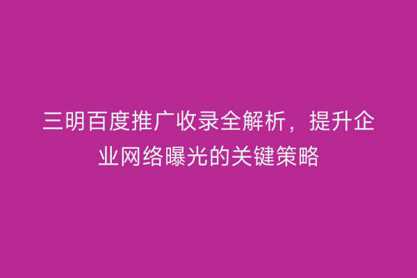 三明百度推广收录全解析，提升企业网络曝光的关键策略
