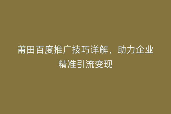 莆田百度推广技巧详解,助力企业精准引流变现