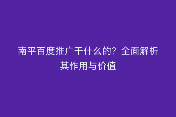 南平百度推广干什么的？全面解析其作用与价值