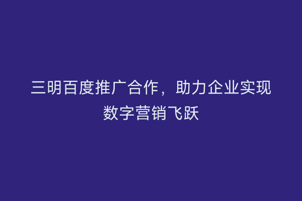 三明百度推广合作，助力企业实现数字营销飞跃