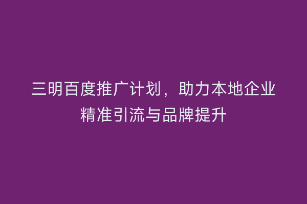 三明百度推广计划,助力本地企业精准引流与品牌提升