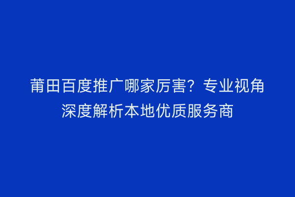 莆田百度推广哪家厉害?专业视角深度解析本地优质服务商
