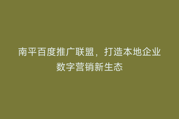 南平百度推广联盟，打造本地企业数字营销新生态