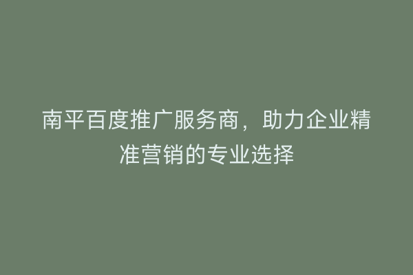 南平百度推广服务商，助力企业精准营销的专业选择