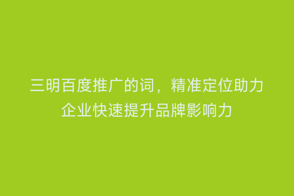 三明百度推广的词，精准定位助力企业快速提升品牌影响力