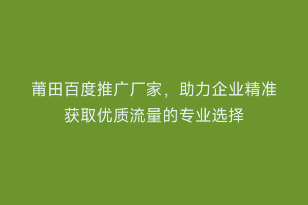 莆田百度推广厂家,助力企业精准获取优质流量的专业选择