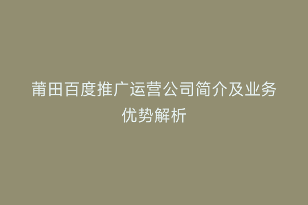 莆田百度推广运营公司简介及业务优势解析