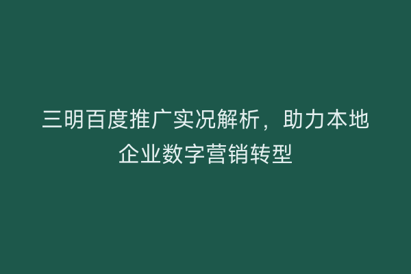 三明百度推广实况解析，助力本地企业数字营销转型