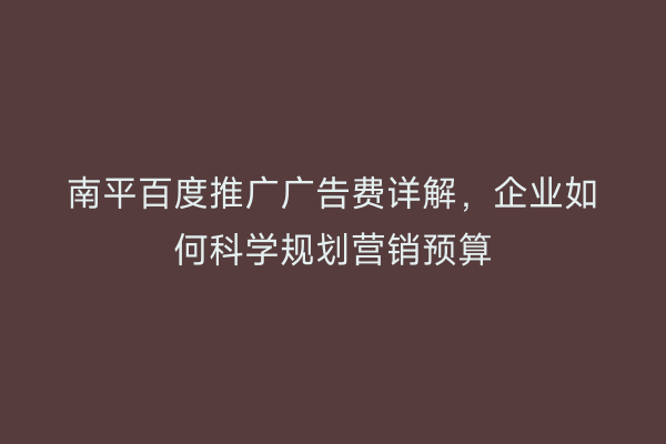 南平百度推广广告费详解，企业如何科学规划营销预算