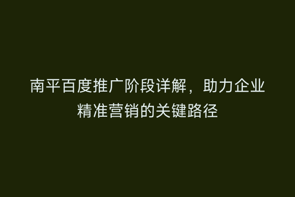 南平百度推广阶段详解，助力企业精准营销的关键路径
