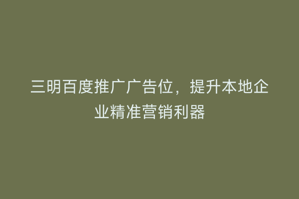 三明百度推广广告位，提升本地企业精准营销利器