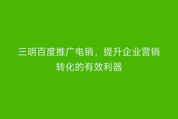 三明百度推广电销，提升企业营销转化的有效利器