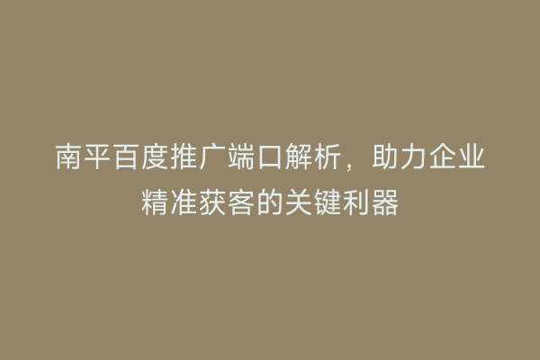 南平百度推广端口解析，助力企业精准获客的关键利器