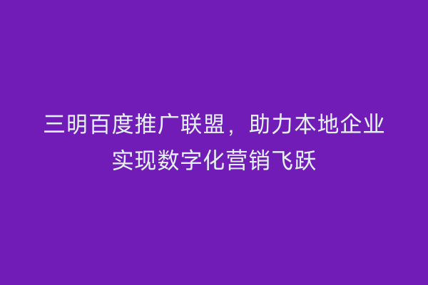三明百度推广联盟,助力本地企业实现数字化营销飞跃