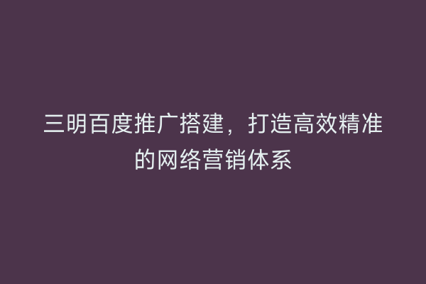 三明百度推广搭建,打造高效精准的网络营销体系