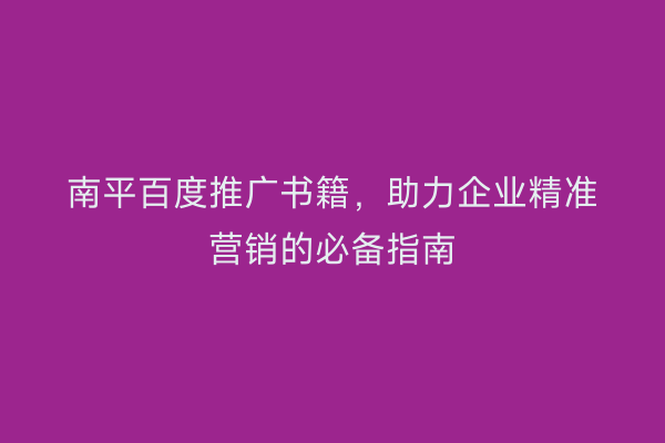 南平百度推广书籍，助力企业精准营销的必备指南