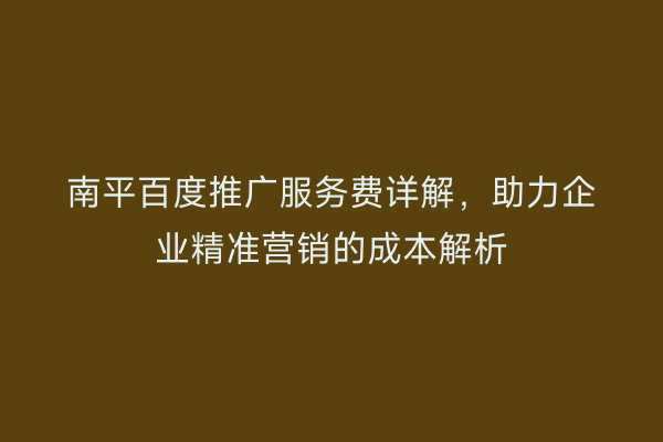 南平百度推广服务费详解，助力企业精准营销的成本解析