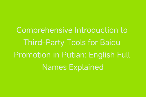 Comprehensive Introduction to Third-Party Tools for Baidu Promotion in Putian: English Full Names Explained