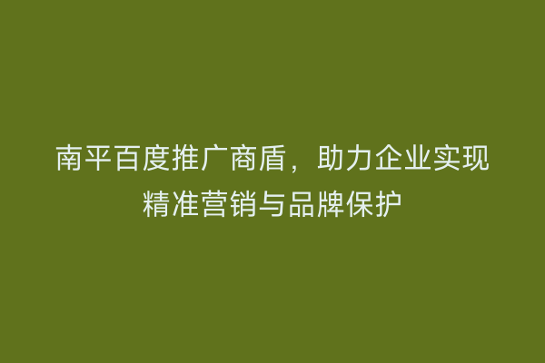 南平百度推广商盾，助力企业实现精准营销与品牌保护
