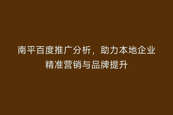 南平百度推广分析，助力本地企业精准营销与品牌提升