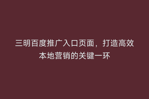 三明百度推广入口页面,打造高效本地营销的关键一环