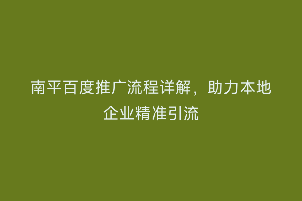 南平百度推广流程详解,助力本地企业精准引流