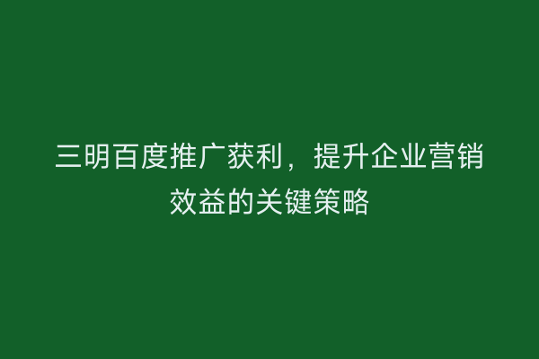 三明百度推广获利,提升企业营销效益的关键策略