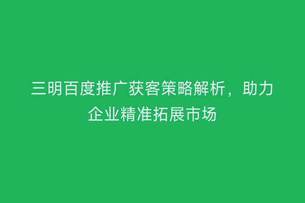 三明百度推广获客策略解析,助力企业精准拓展市场