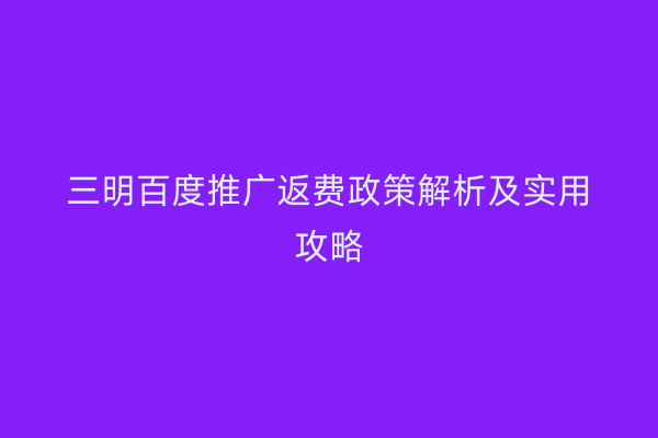 三明百度推广返费政策解析及实用攻略